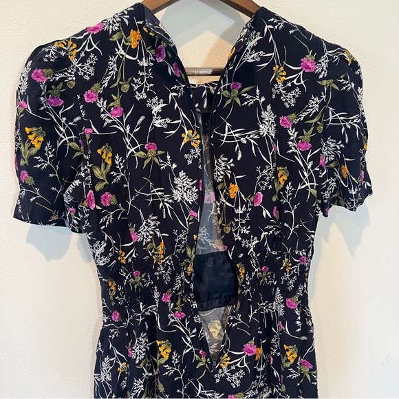 Vintage Karin Stevens Floral Short Sleeve Midi Dress Button Middle Puff Sleeve - Picture 11 of 14